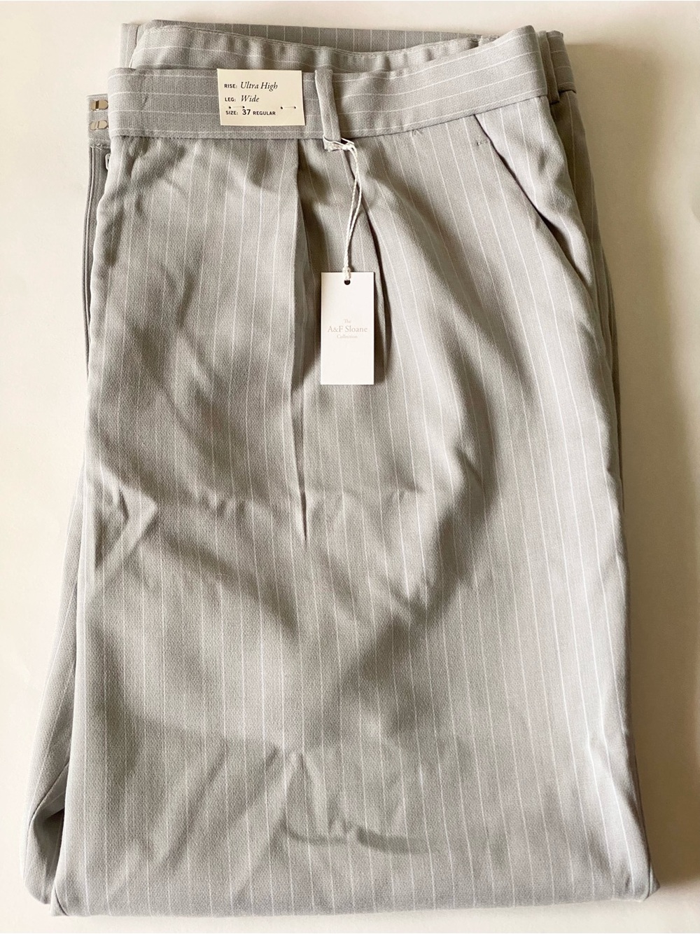 Abercrombie & Fitch Sloane Light Gray Pinstripe Wide-Leg Tailored Pants Size 37